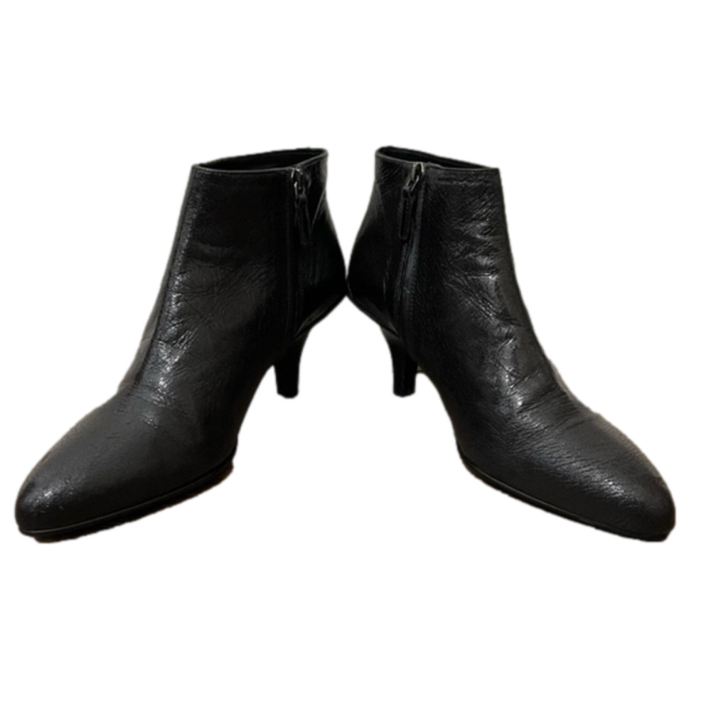 Prada Milano NWOT Black Patent Crackle Leather Kitten Heel Ankle Booties 38.5